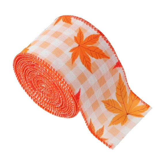 Eoozwa Fall Wired Edge Ribbon DIY Pumpkin Maple Leaf Crafts Orange Fabric Ribbons for Thanksgiving Rustic Autumn Harvest Gift Wrapping Bows Party Decoration
