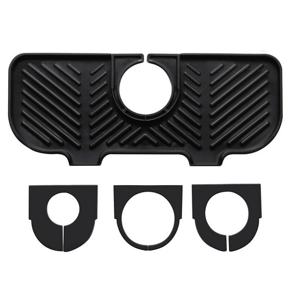 Eoozwa Faucet Mat for Kitchen Sink, Silicone Splash Guard with Fast Drying Properties, Protective Sink Tray with Cutable Circular Central for Stone Sinks in Kitchen Bathroom