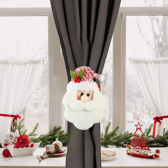 Eoozwa Festive Snowman and Santa Claus Curtain Tie Backs for Holiday Home Decor with Berry Accents Christmas Window Treatment Accessories