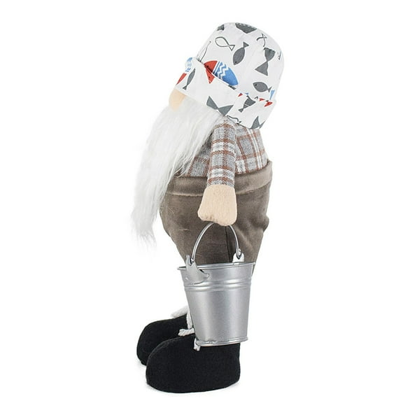 Eoozwa Fishing Elderly Man Faceless Doll Decor Standing Posture with Bucket Soft Fabric Figurine Whimsical Home Accent Unique Gift for Collectors