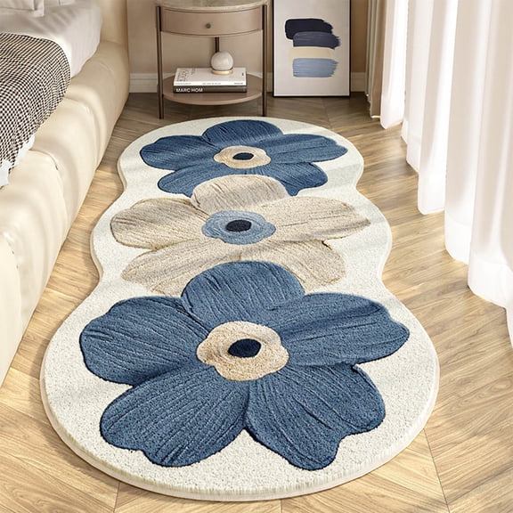 Eoozwa Floral Bedroom Runner Rug Non Slip Bedside Carpet for Living Room Coffee Table, Soft Suede Fabric, Machine Washable Floor Mat for Window Hallway