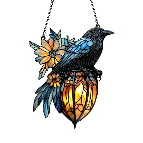 Eoozwa Halloween Acrylic Ravens Lamp Vintage Ravens Hanging Lamp Themed Party Atmospheres Light Enduring Acrylic Party Lighting