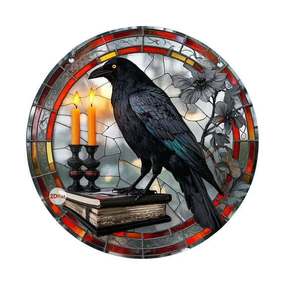 Eoozwa Halloween Crows Stained Acrylic Window Hanging - Crow Raven Wall Decor for Bird Lovers, Halloween Fall Christmas Decor for Home, Cafe
