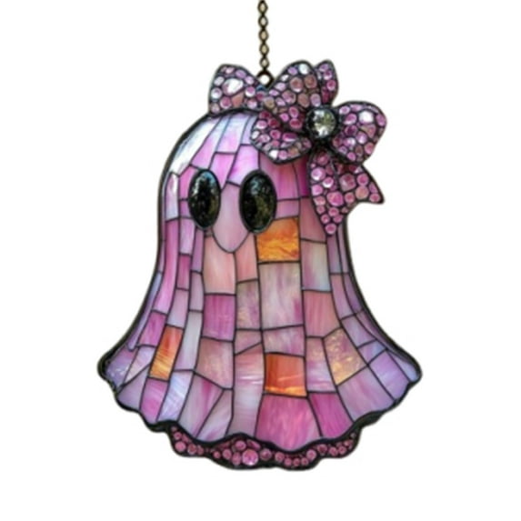 Eoozwa Halloween Ghost Stained Glass Suncatcher Hand Painted Window Hangings Suncatcher Halloween Goth Decoration for Home, Office, Kitchen, Living Room, Wall