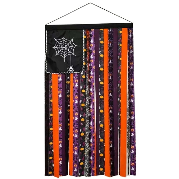 Eoozwa Halloween Rag Flag Banner, Orange Black Pumpkin Hanging Flag, Rustic Tattered Fabric Stripe Banner for Front Door Porch Yard Patio Wall Halloween Decorations