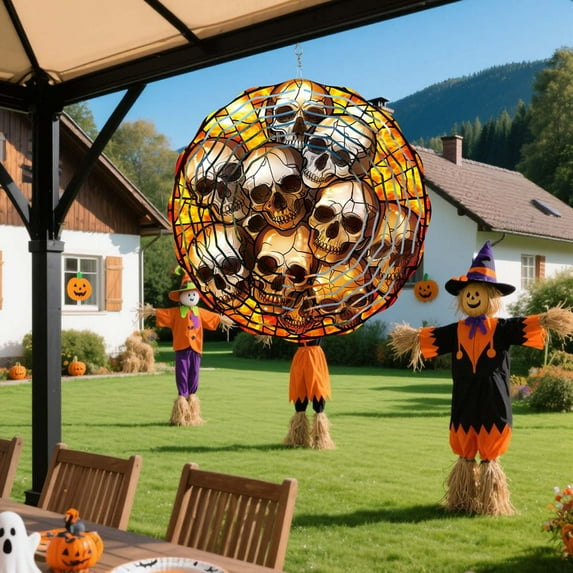 Eoozwa Halloween Wind Chimes Outdoor Decor Colorful Rotating Hanging Pendant with Gentle Sound for Yard Garden Patio Spooky Party Decoration PVC Weather Resistant