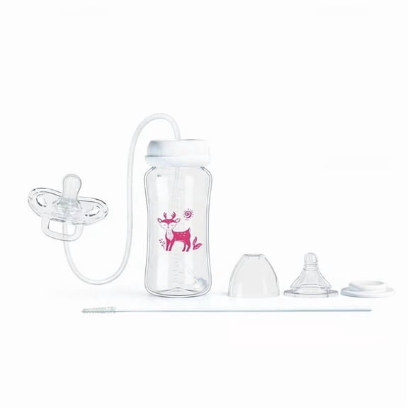 Eoozwa Hands-Free Feeding Bottle 300ml with Anti-Colic System, Removable Parts and Cleaning Brush, for Comfortable and Safe Use on the Go