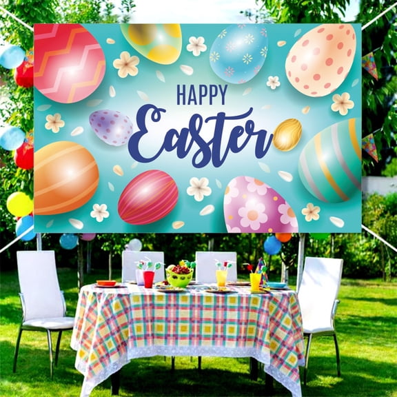 Eoozwa Happy Easter Decorations Banner Bunny Backdrop Colorful Easter Egg and Floral Rabbit Spring Photography Background Backdrop Poster for Bunny Photo Booth Props