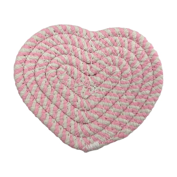Eoozwa Heart Shaped Cotton Heat Insulation Pad Valentines Day Table Placemat Woven Pink Hot Pink Washable for Dinner Party Decor