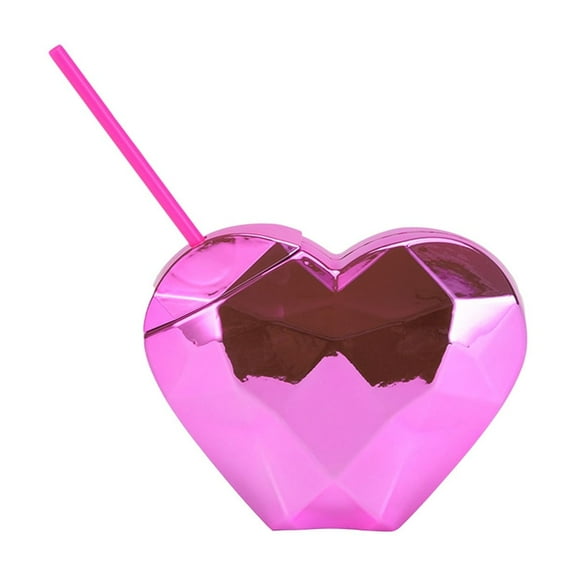 Eoozwa Heart Shaped Glitter Tumbler with Lid and Straw Reusable Acrylic Drinking Cup for Party Home Use