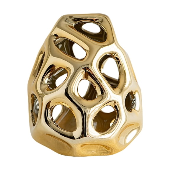 Eoozwa Honeycomb Openwork Ceramic Flower Vase 6.88 Inch Hollowed Metallic Gold Silver Decor for Dried Flowers Modern Centerpiece for Living Room Dining Table Office