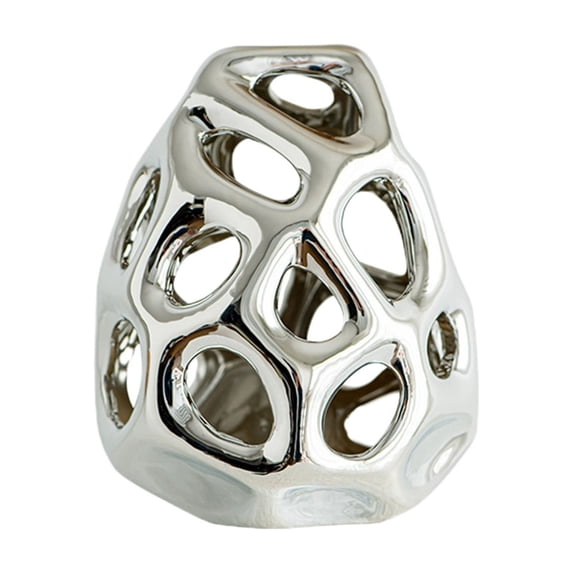 Eoozwa Honeycomb Openwork Ceramic Flower Vase 6.88 Inch Hollowed Metallic Gold Silver Decor for Dried Flowers Modern Centerpiece for Living Room Dining Table Office