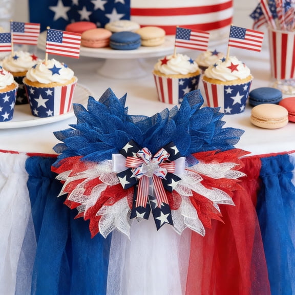 Eoozwa Independence Day Bow Wreath, Patriotic Red White Blue Door Decor for Fourth of July, Front Porch Wall Hanging, 15.75 x 11.81 Inches