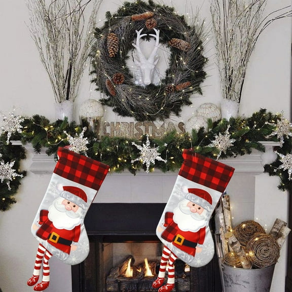 Eoozwa Jumbo Christmas Stocking for Fireplace Decor, Large Holiday Sock with Classic Patterns, Perfect for Gift Storage and Festive Home Decoration, Family Holiday Tradition