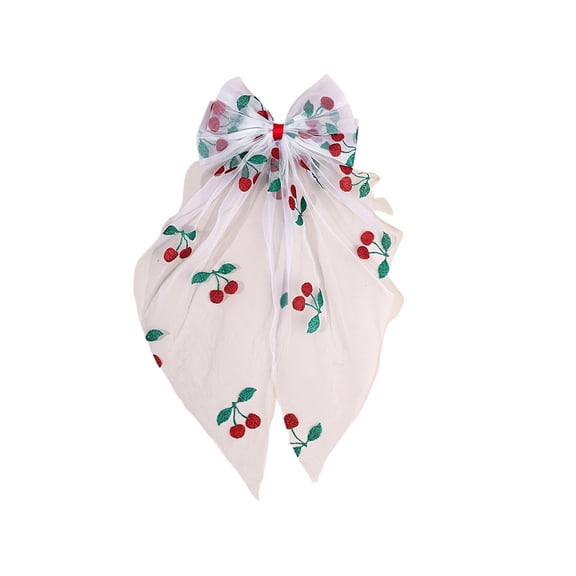 Eoozwa Lace Heart Cherry Double Bow Hair Clip with Long Ribbon Valentines Day Hair Accessory Red Hairpin for Women Gift Idea