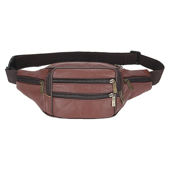 Eoozwa Leather Fanny Pack Large Capacity for Men & Women, Fashionable Multi-Pockets Waist Belt Bag for Travel Sports Hiking Cycling Fishing Running