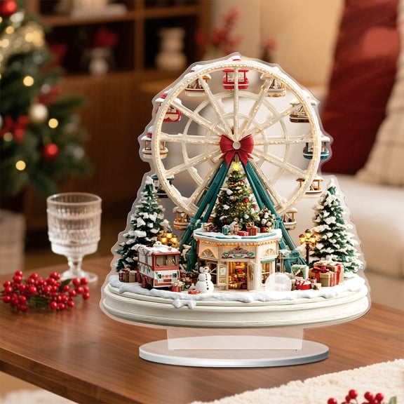 Eoozwa Lighted Acrylic Christmas Tree Ornament with 2D Base, Festive Holiday Tabletop Decor for Home Office Party, Battery Powered Display Centerpiece