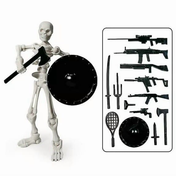 Eoozwa Magnetic Skull Joint Action Figure with Multiple Weapons Fully Poseable Articulated Skeleton Model for Halloween Decor Desk Display Artist Drawing Practice