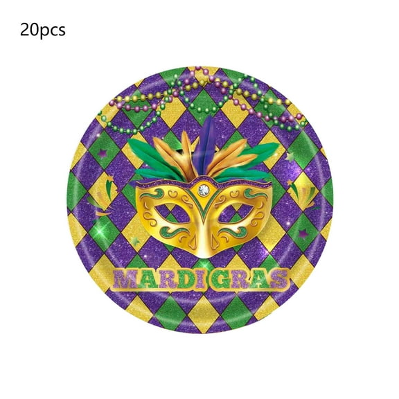 Eoozwa Mardi Gras Party Cutlery Set Paper Plates Cups Napkins Purple Gold Green Mask Design for Themed Celebration Dinner Table Decor Disposable Tableware