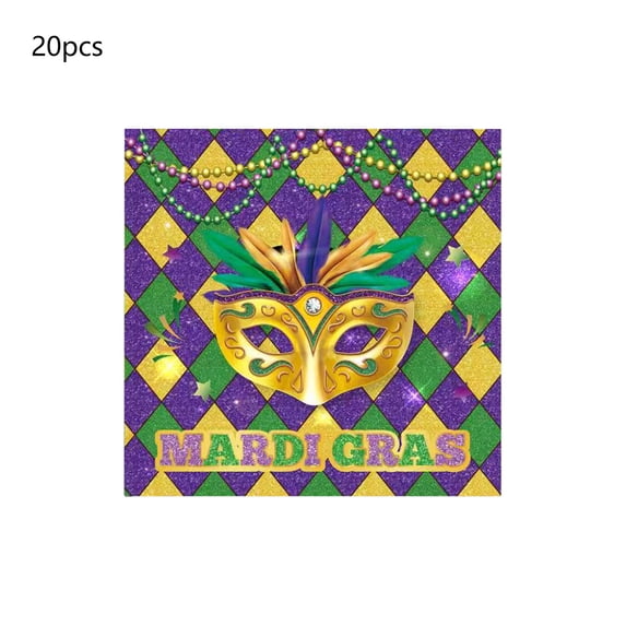 Eoozwa Mardi Gras Party Cutlery Set Paper Plates Cups Napkins Purple Gold Green Mask Design for Themed Celebration Dinner Table Decor Disposable Tableware