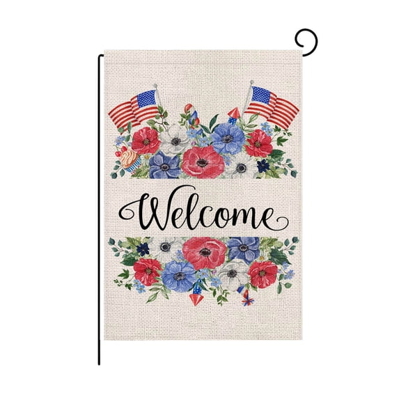 Eoozwa Memorial Day Spring Summer Garden Flag Small Patriotic Garden Flags Burlap Outside Lawn Patio Yard Outdoor 4th of July Floral Decoration 12x18 Inch Double-Sided