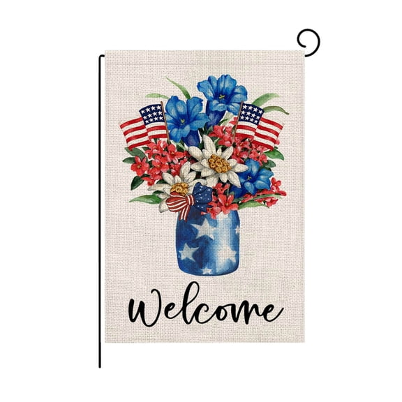 Eoozwa Memorial Day Spring Summer Garden Flag Small Patriotic Garden Flags Burlap Outside Lawn Patio Yard Outdoor 4th of July Floral Decoration 12x18 Inch Double-Sided