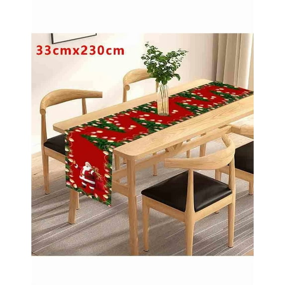 Eoozwa Merry Christmas Table Runner, Santa Claus Snowman Wreath Christmas Tree Table Decoration, Red Xmas Party Tablecloth Dresser Scarves for Home Holiday Kitchen Coffee Dining Table Decor