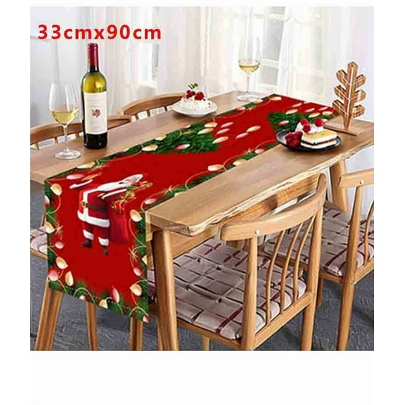 Eoozwa Merry Christmas Table Runner, Santa Claus Snowman Wreath Christmas Tree Table Decoration, Red Xmas Party Tablecloth Dresser Scarves for Home Holiday Kitchen Coffee Dining Table Decor