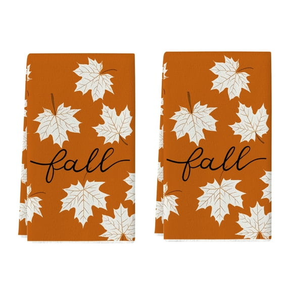 Eoozwa Orange Stripes Pumpkin Fall Kitchen Towels Dish Towels, 15.8x23.6 Inch Farmhouse Maple Leaves Decoration Hand Towels