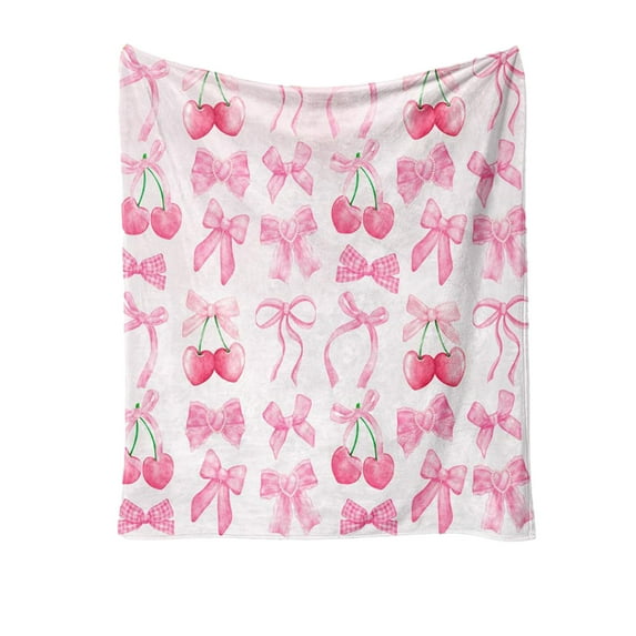 Eoozwa Pink Bow Blanket Cute Bowknot Throw Blanket Bowtie Cozy Flannel Blanket for Valentine's Day Home Bed Sofa Couch Chair, 30 x 39 Inch