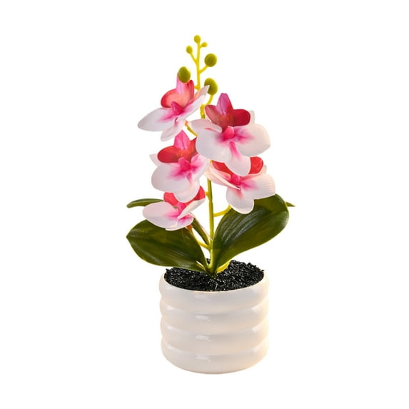 Eoozwa Plastic Vase Artificial Orchid Flower Bonsai Vivid Phalaenopsis Flowers Potting for Home Office Décor,Table Centerpiece Room Decorations