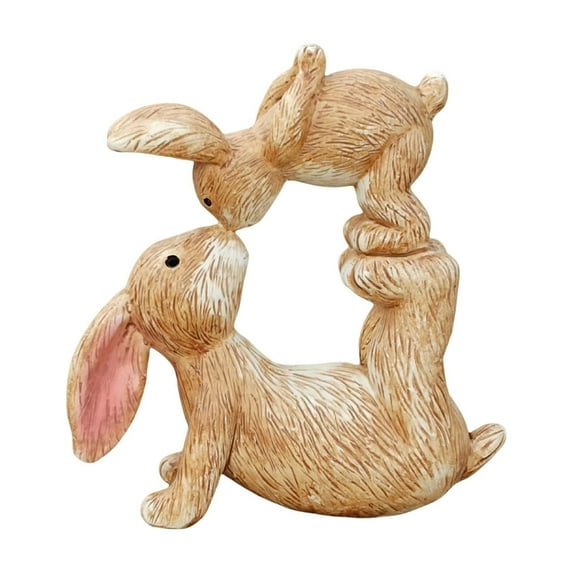 Eoozwa Resin Kissing Rabbits Sculpture Easter Valentine Home Decor Romantic Figurine Hand Painted Detail Gift for Tabletop Shelf Display