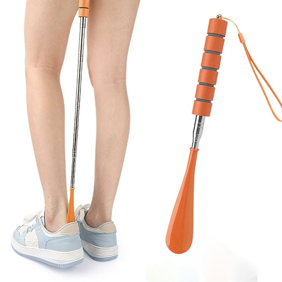 Eoozwa Retractable Stainless Steel Shoe Horn 11.8 x 1.4 Inch, Extendable Long Handle Shoe Lifter, No Bend Squat Assist Tool for Elderly Pregnant