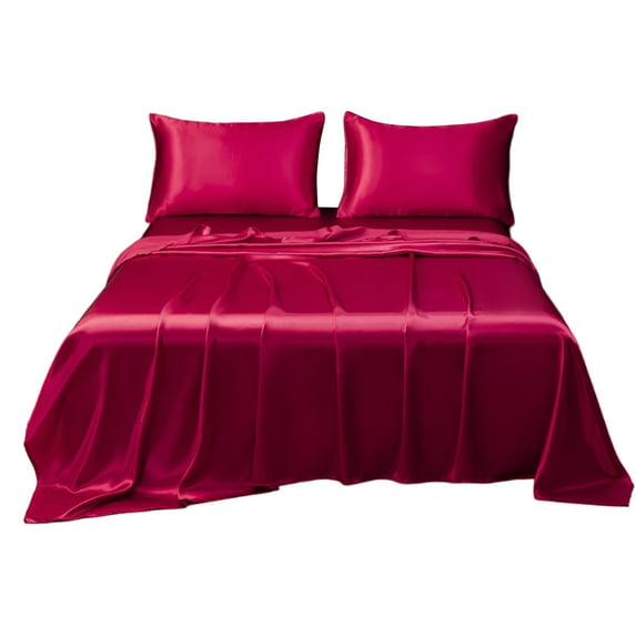 Eoozwa Satin Bed Sheet Set with Pillowcases Soft Matte Polyester Microfiber Hotel Quality Breathable Wrinkle Resistant Multiple Colors,106.3x96.85in+40.16x20.08x0.79in