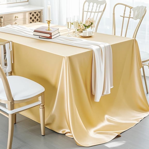 Eoozwa Seamless Satin Tablecloth 60 x 84 Inch Overlay Satin Table Cover Rectangle Bright Silk Tablecloth Smooth Fabric Table Decoration for Wedding Banquet Party Events