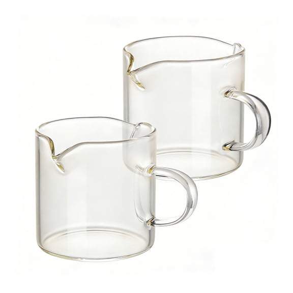 Eoozwa Set of 2 Clear High Borosilicate Glass Espresso Cups 4oz, Double Spouts Milk Coffee Shot Glasses with Handle, Heat Resistant Microwave Dishwasher Safe