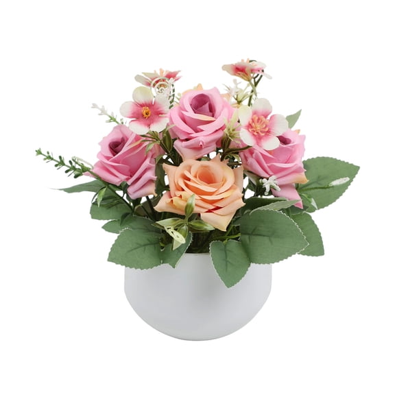 Eoozwa Small Potted Artificial Rose Plants Artificial Flower Arrangement Indoor Potted Tabletop Decorative Greenery for Shelf Bedside Living Room Home Office Halloween Fall Thanksgiving Decor Gift