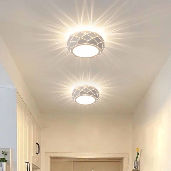 Eoozwa Sphericity Crystal Ceiling Light 6.3 Inch Modern LED Flush Mount for Corridor Balcony Entrance, Warm White 3000K, Iron Art Frame, Bedroom Hallway Lighting