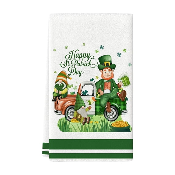 Eoozwa St. Patrick's Day Kitchen Towel Irish Lucky Shamrock Dish Towel Watercolor Gnome Hand Towels Reusable Tea Towel for Holiday Cooking Baking Drying Cleaning Wipes Home Decor