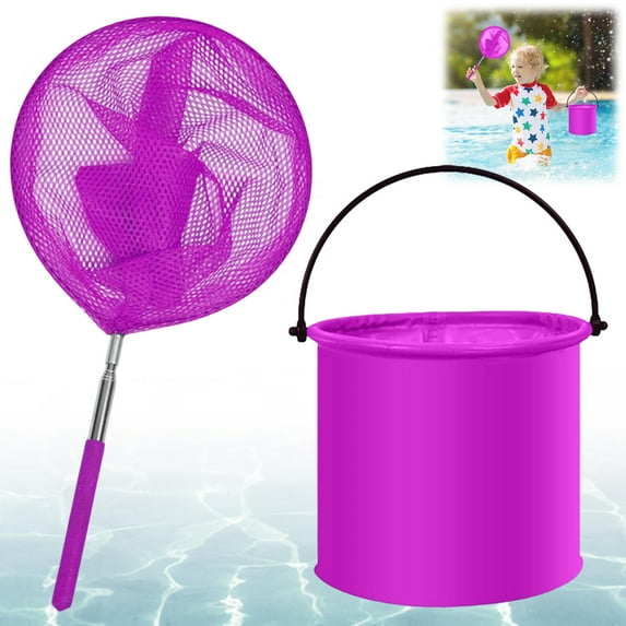 Eoozwa Stainless Steel Swimming Pool Net Telescopic Fishing Net for Standard Pool Cleaning Corrosion Resistant with Folding Bucket for Outdoor Activities