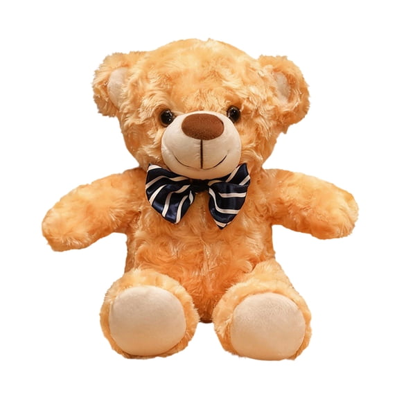 Eoozwa Teddy Bear Plush Doll with Blue Bow Tie, Soft Stuffed Animal in White Brown Khaki, Sitting Pose for Home Shelf Decor, 11.02 Inches