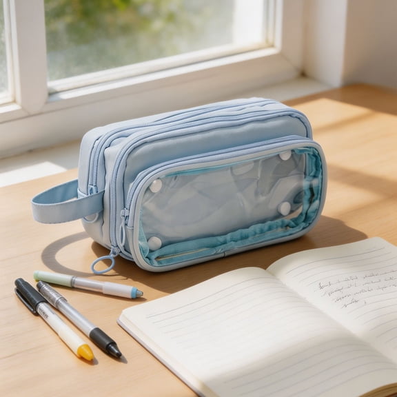 Eoozwa Transparent Mesh Pencil Case, Large Capacity Zipper Pouch Bags for Pen, Pencil, Marker Organization, Portable Makeup Organizer with Carry Handle, Multifunctional Pencil Box