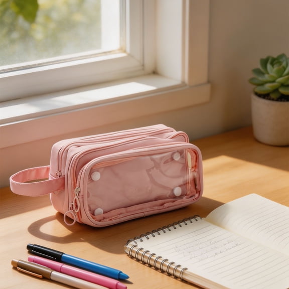 Eoozwa Transparent Mesh Pencil Case, Large Capacity Zipper Pouch Bags for Pen, Pencil, Marker Organization, Portable Makeup Organizer with Carry Handle, Multifunctional Pencil Box