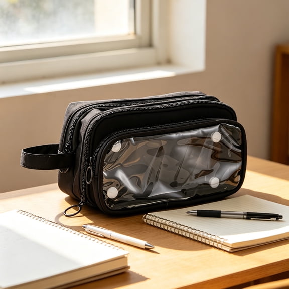Eoozwa Transparent Mesh Pencil Case, Large Capacity Zipper Pouch Bags for Pen, Pencil, Marker Organization, Portable Makeup Organizer with Carry Handle, Multifunctional Pencil Box