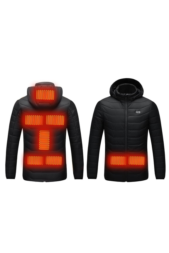 USB Heated Jacket 8 Zone Heating For Outdoor Riding Skiing Fishing Charging Via Power Bank Vibration Massage Polyester Winter Coat with Hood
