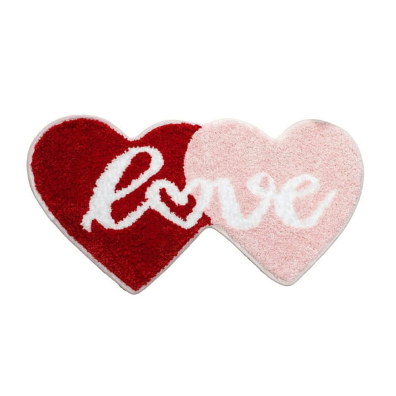 Eoozwa Valentines Day Heart Shape Bath Mat Non Slip Washable Absorbent Microfiber Rug for Bathroom Kitchen Decor Romantic Gift