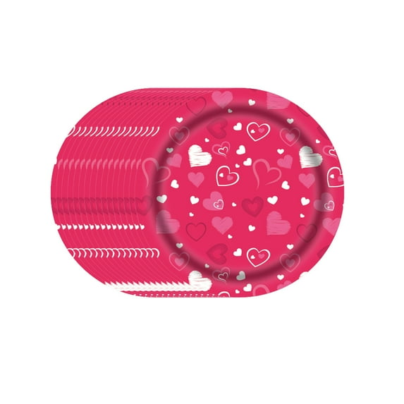 Eoozwa Valentines Party Supplies Tableware Valentine'S Party Paper Plate Valentine Decorations Heart and Love Disposable Dinnerware Valentine'S Paper Plates