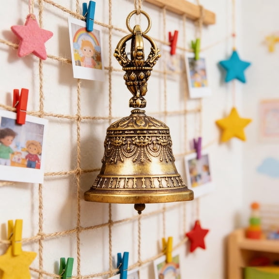 Eoozwa Vintage Brass Vajra Bell Pendant, Antique Small Copper Ware Artifact with Clear Sound, Exquisite Traditional Craft Keychain Bag Car Home Desktop Decoration