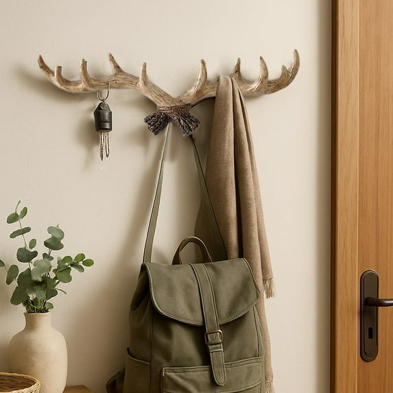 Eoozwa Vintage Deer Antlers Wall Hooks 16 Inch Wall Mounted Clothes Hanger Coat Rack Key Holder Jewellery Display Rack Bathroom Towels Hanger for Decorative Wall Hook