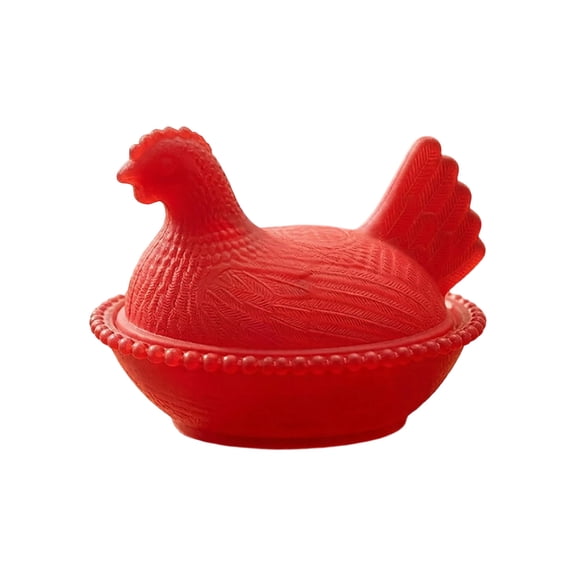 Eoozwa Vintage Glass Hen on Nest Dish with Lid Large Pedestal Rooster Glass Candy Bowl, Colorful Crystal Candy Jar for Snacks, Dessert, Cookies Home Kitchen Office Tabletop Decor